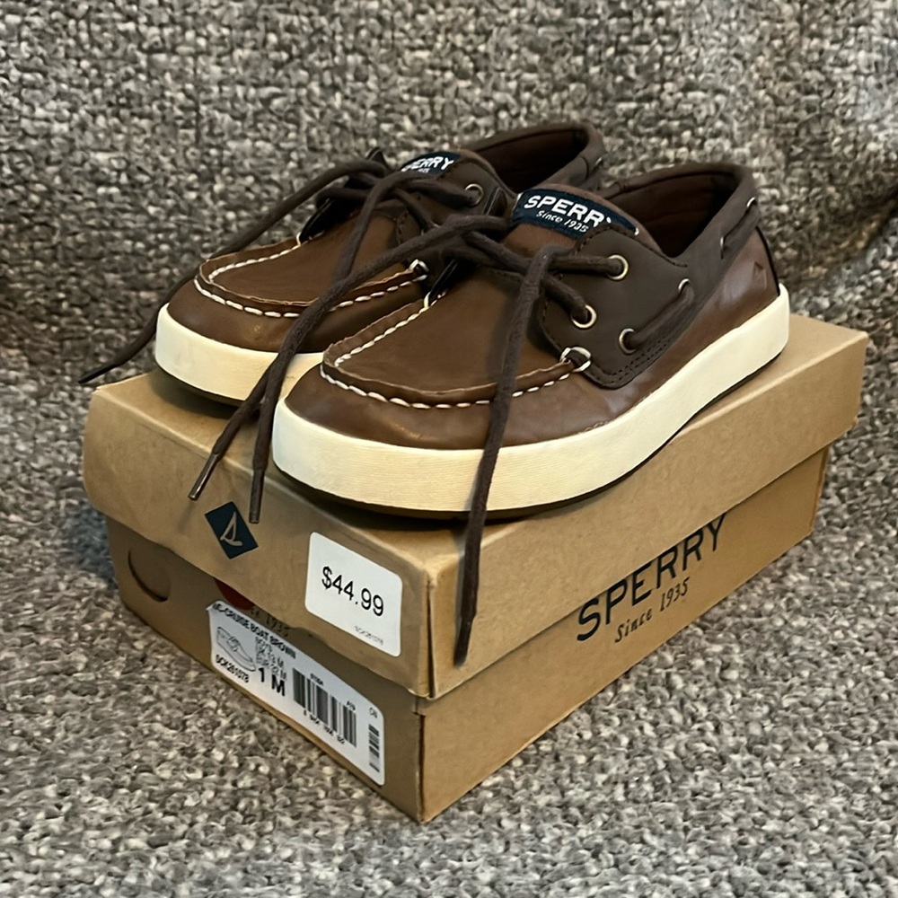 Sperry Top Sider Boat Shoes Boys Sz 1M Loafers Brown Youth Kids